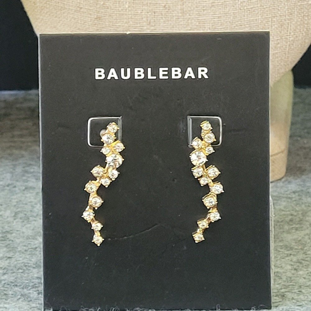 BaubleBar Gold Tone Rhinestone Ear Climber Crawler Stud Earrings Statement